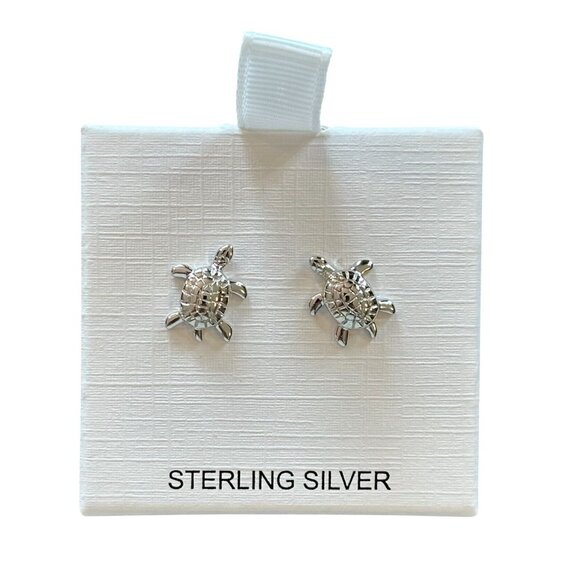 NEW 925 Sterling Silver Cute and Fun Turtle Stud Earrings - Picture 2 of 4